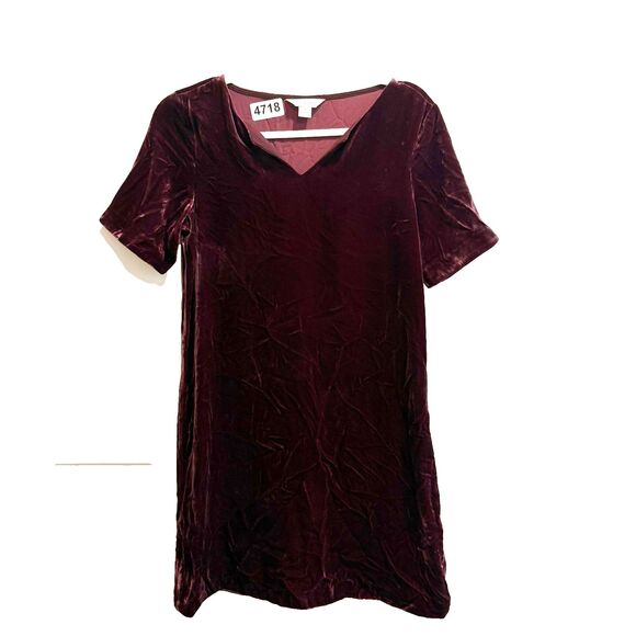 Sundance Womens Plum Olivia A Line Dress XS Velvet V Neck Pullover Short Sleeve - Picture 1 of 6